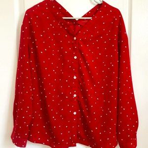 Red Heart Pattern Blouse - V-Neck,  Size2, like new - Cute and Stylish!